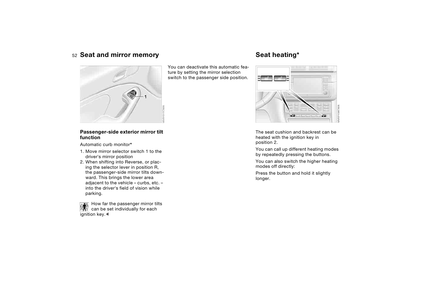 Seat heating | BMW M3 Convertible 2004 User Manual | Page 52 / 174