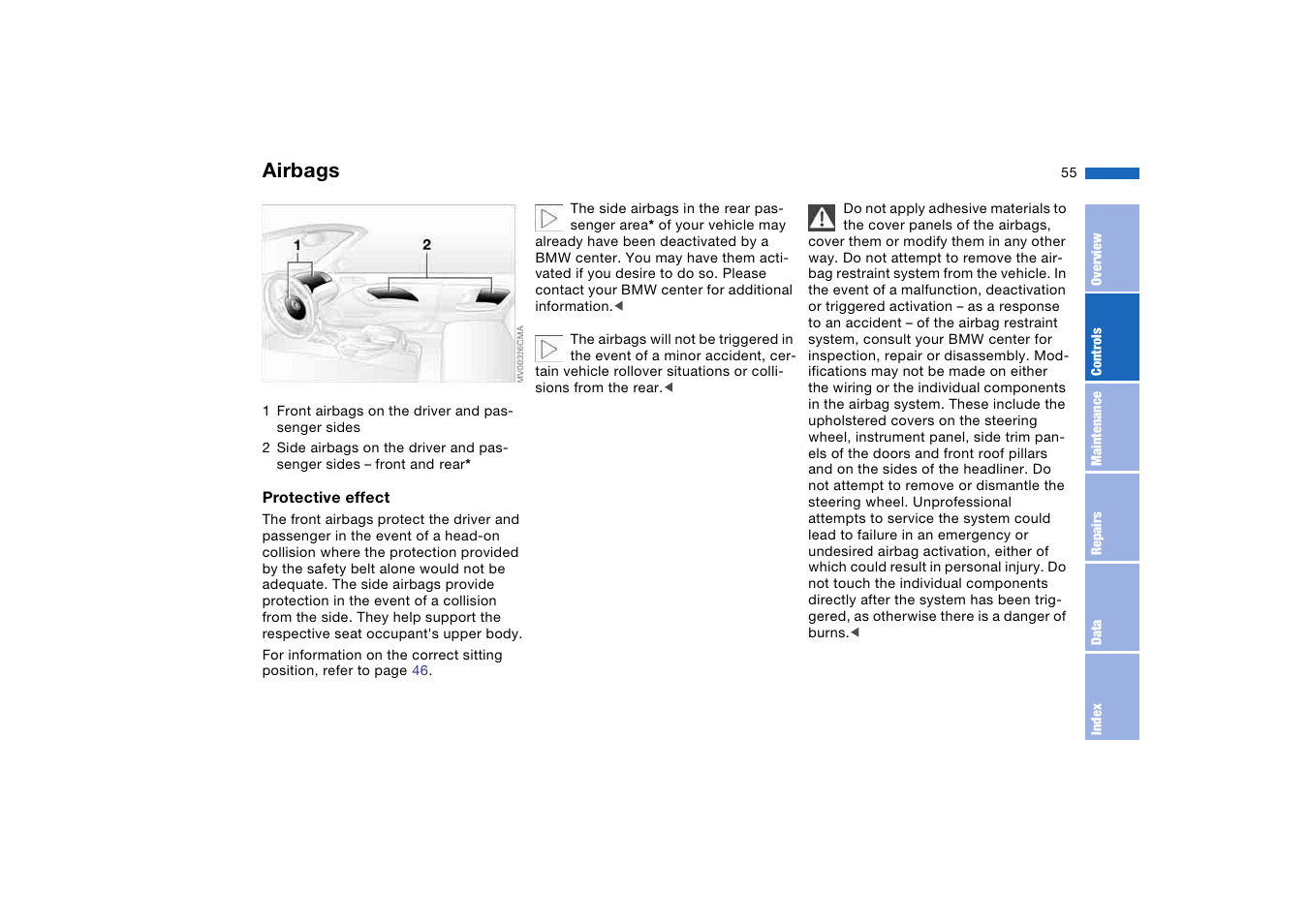 Passenger safety systems, Airbags | BMW M3 Convertible 2004 User Manual | Page 55 / 174