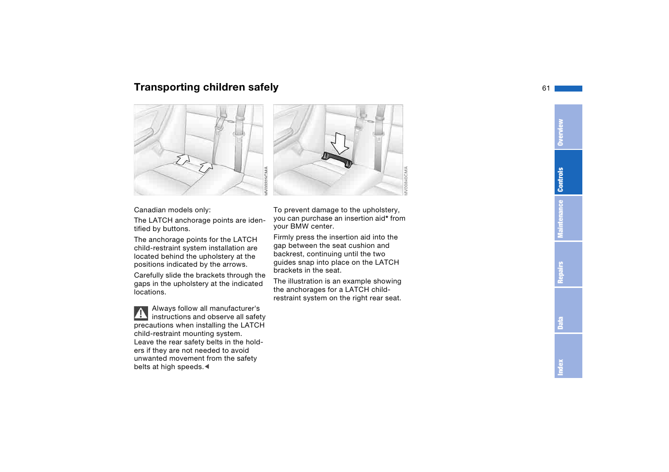 Transporting children safely | BMW M3 Convertible 2004 User Manual | Page 61 / 174