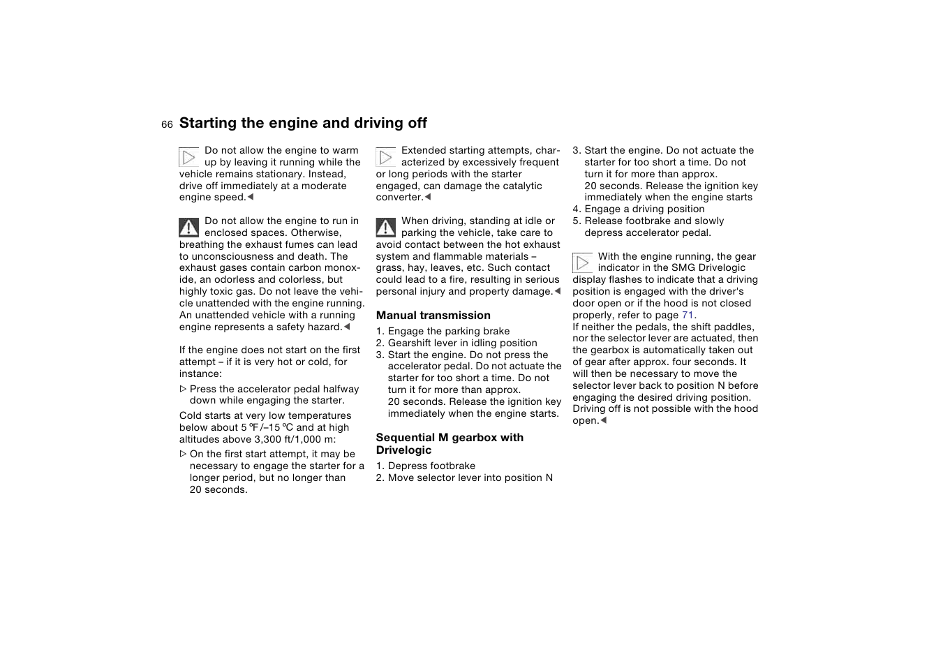 Starting the engine and driving off, Starting the engine and driving | BMW M3 Convertible 2004 User Manual | Page 66 / 174