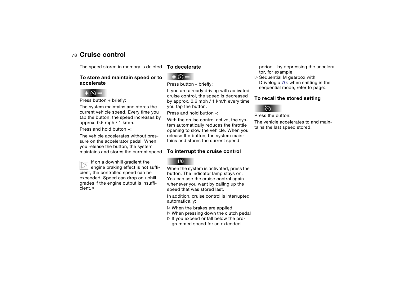 Cruise control | BMW M3 Convertible 2004 User Manual | Page 78 / 174
