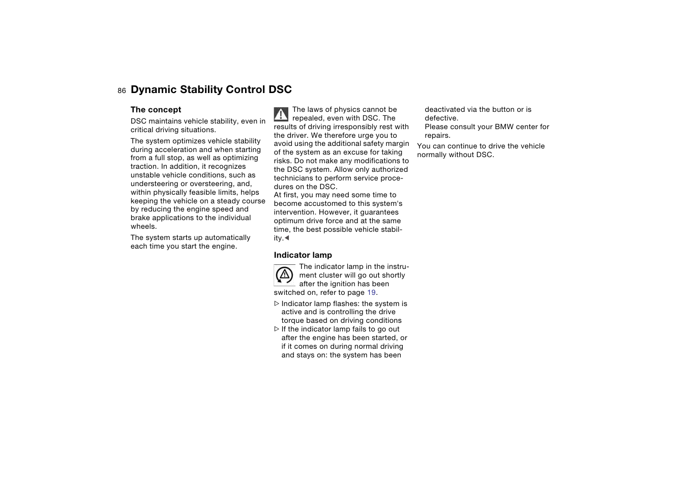 Dynamic stability control dsc, Dynamic stability control | BMW M3 Convertible 2004 User Manual | Page 86 / 174