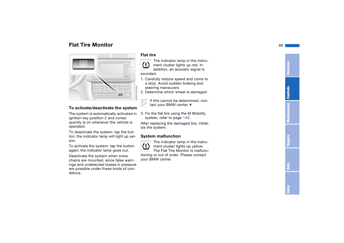 Flat tire monitor | BMW M3 Convertible 2004 User Manual | Page 89 / 174