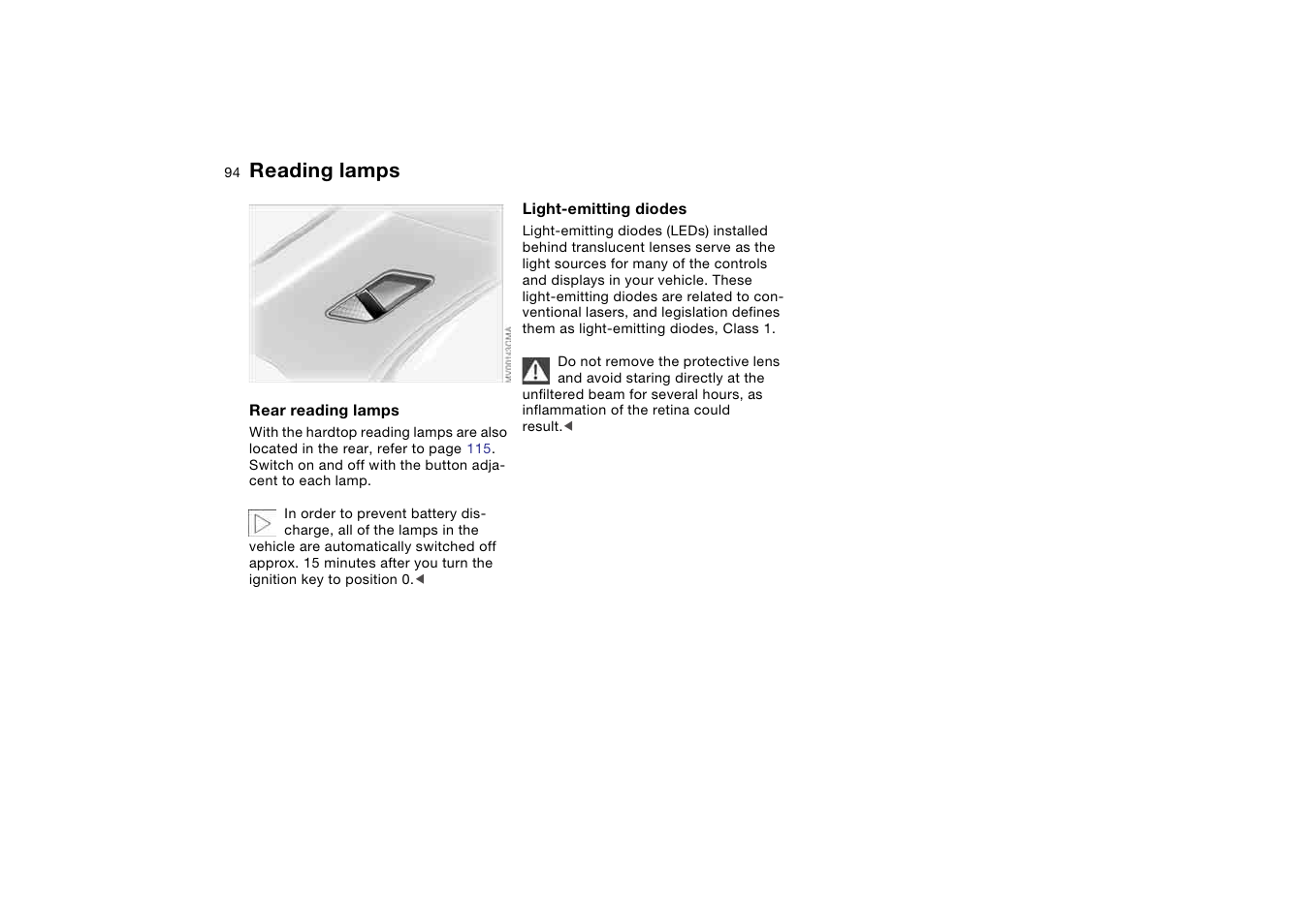 Reading lamps | BMW M3 Convertible 2004 User Manual | Page 94 / 174