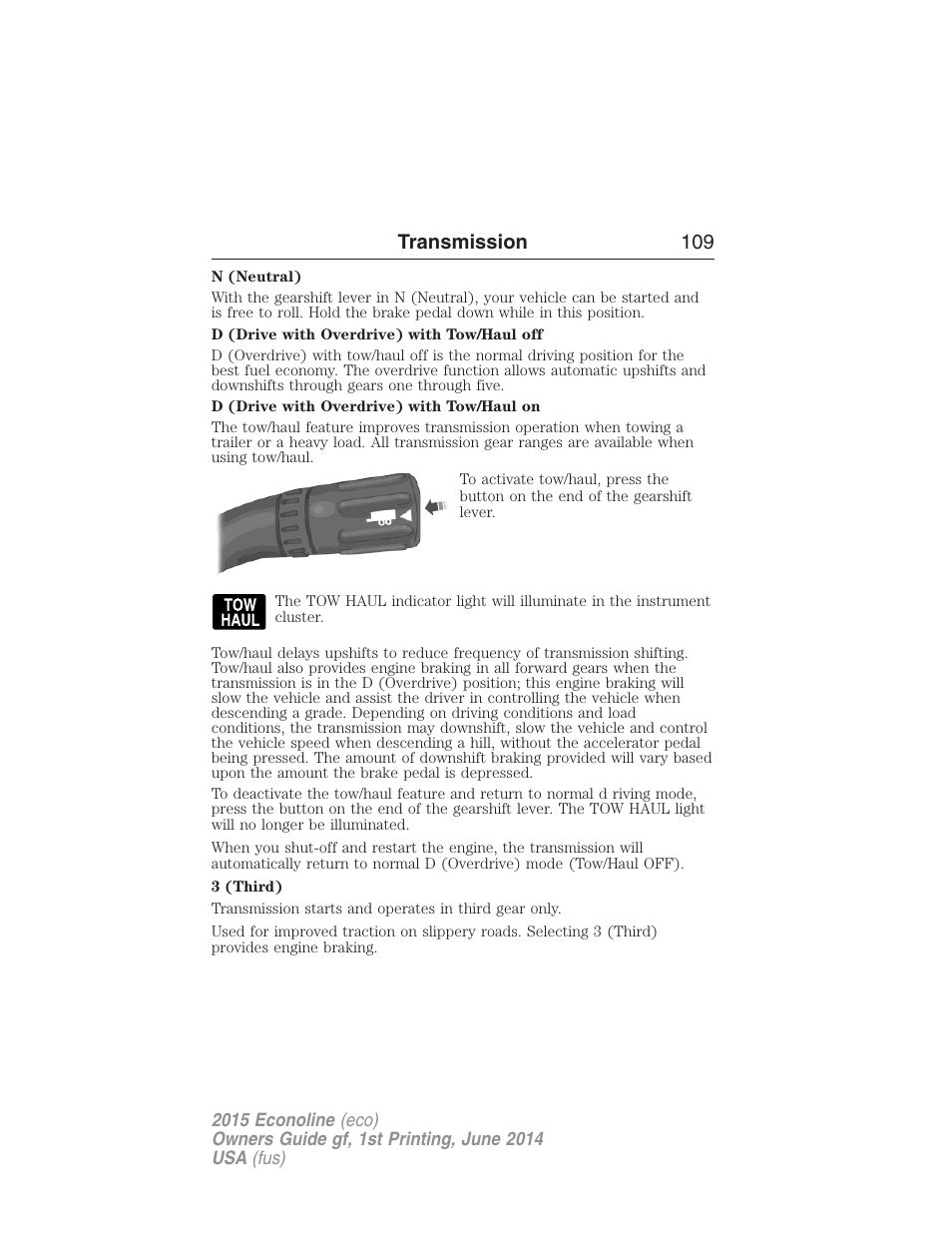 Transmission 109 | FORD 2015 E-450 User Manual | Page 110 / 360