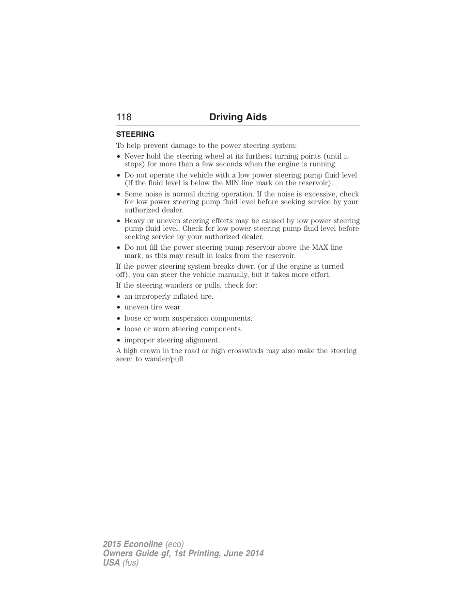 Driving aids, Steering, 118 driving aids | FORD 2015 E-450 User Manual | Page 119 / 360