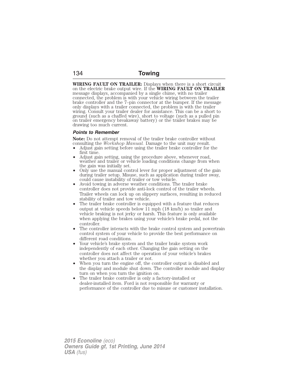 Points to remember, 134 towing | FORD 2015 E-450 User Manual | Page 135 / 360