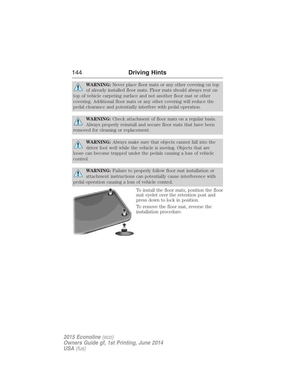 144 driving hints | FORD 2015 E-450 User Manual | Page 145 / 360