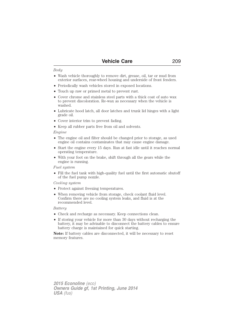 Vehicle care 209 | FORD 2015 E-450 User Manual | Page 210 / 360