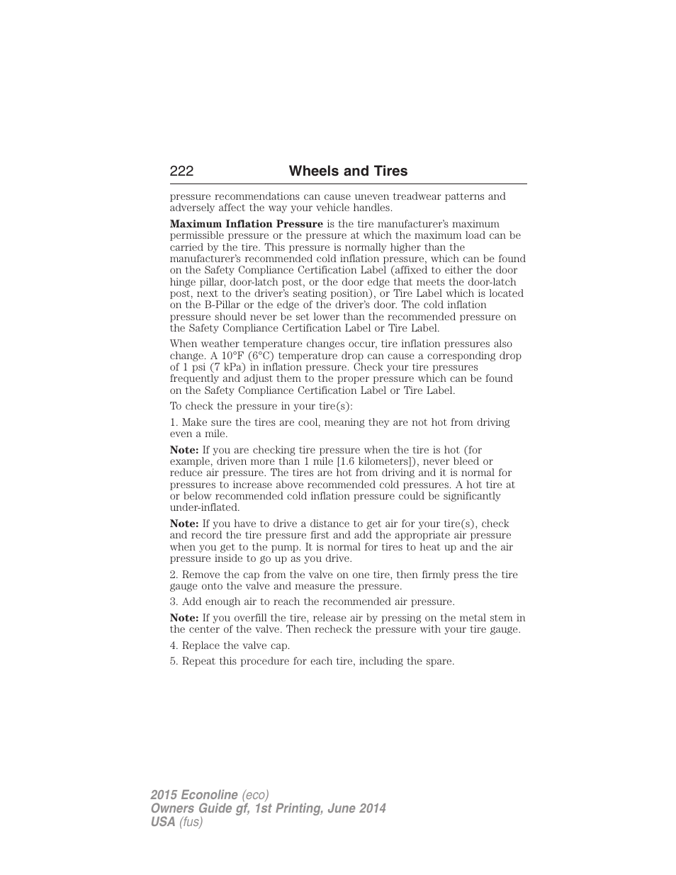 222 wheels and tires | FORD 2015 E-450 User Manual | Page 223 / 360