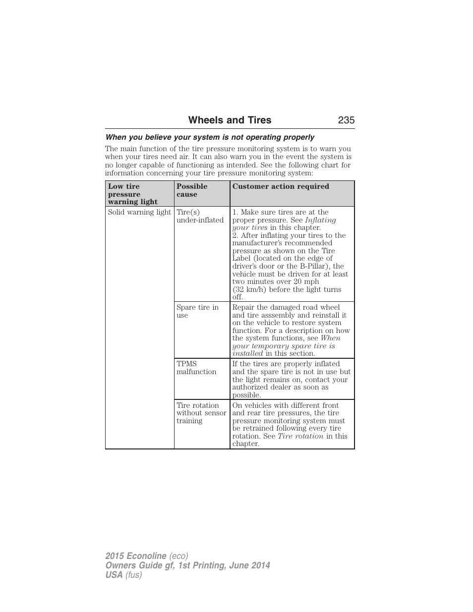 Wheels and tires 235 | FORD 2015 E-450 User Manual | Page 236 / 360