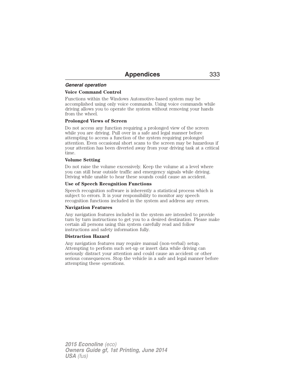 General operation, Appendices 333 | FORD 2015 E-450 User Manual | Page 334 / 360