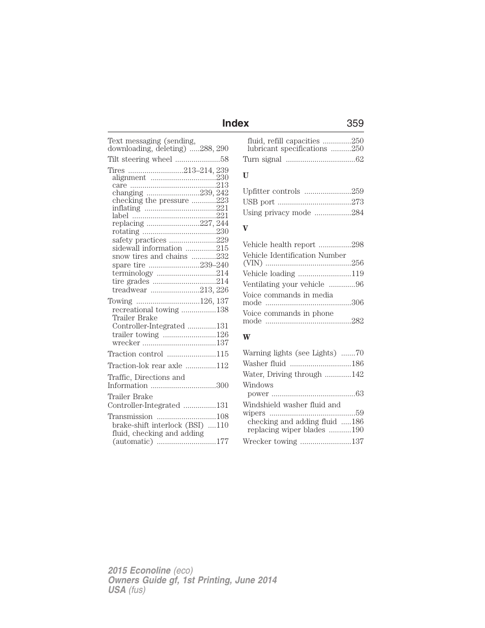 Index 359 | FORD 2015 E-450 User Manual | Page 360 / 360
