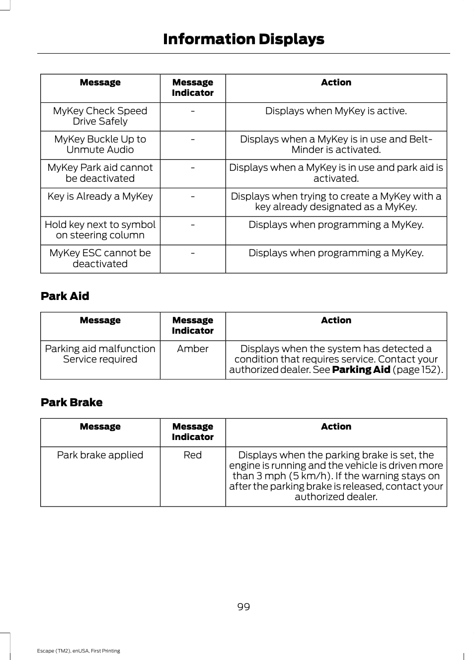 Information displays | FORD 2015 Escape User Manual | Page 102 / 449