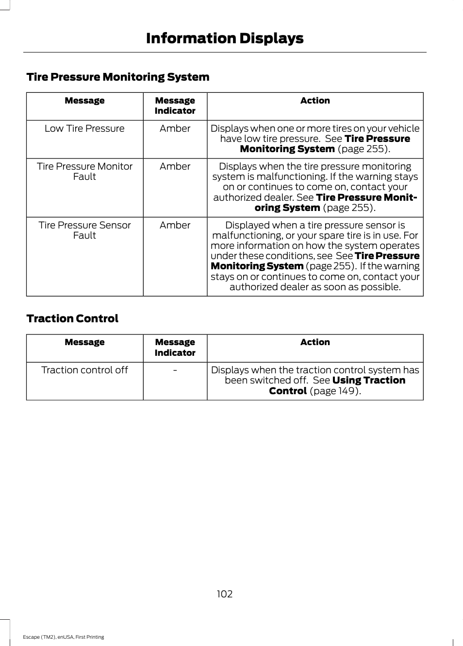 Information displays | FORD 2015 Escape User Manual | Page 105 / 449