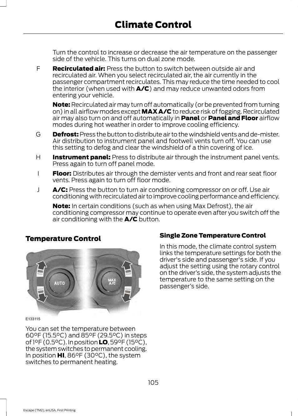 Climate control | FORD 2015 Escape User Manual | Page 108 / 449