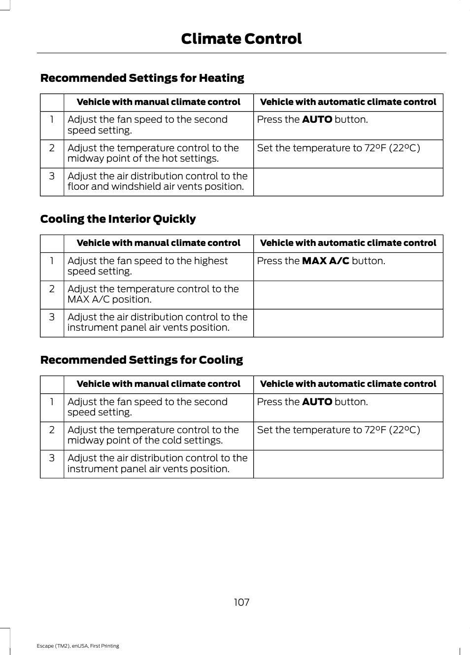 Climate control | FORD 2015 Escape User Manual | Page 110 / 449
