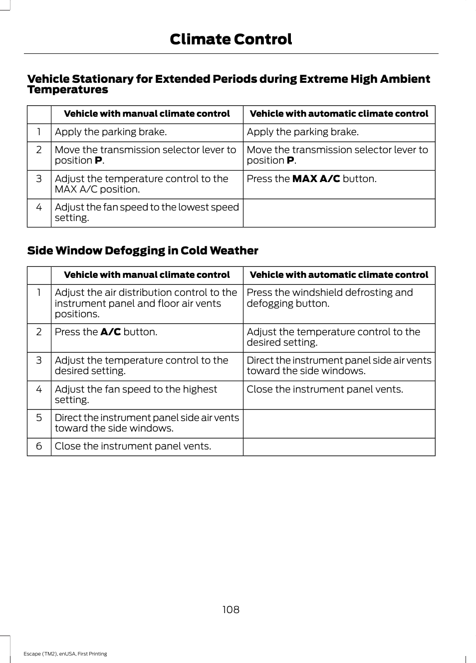 Climate control | FORD 2015 Escape User Manual | Page 111 / 449