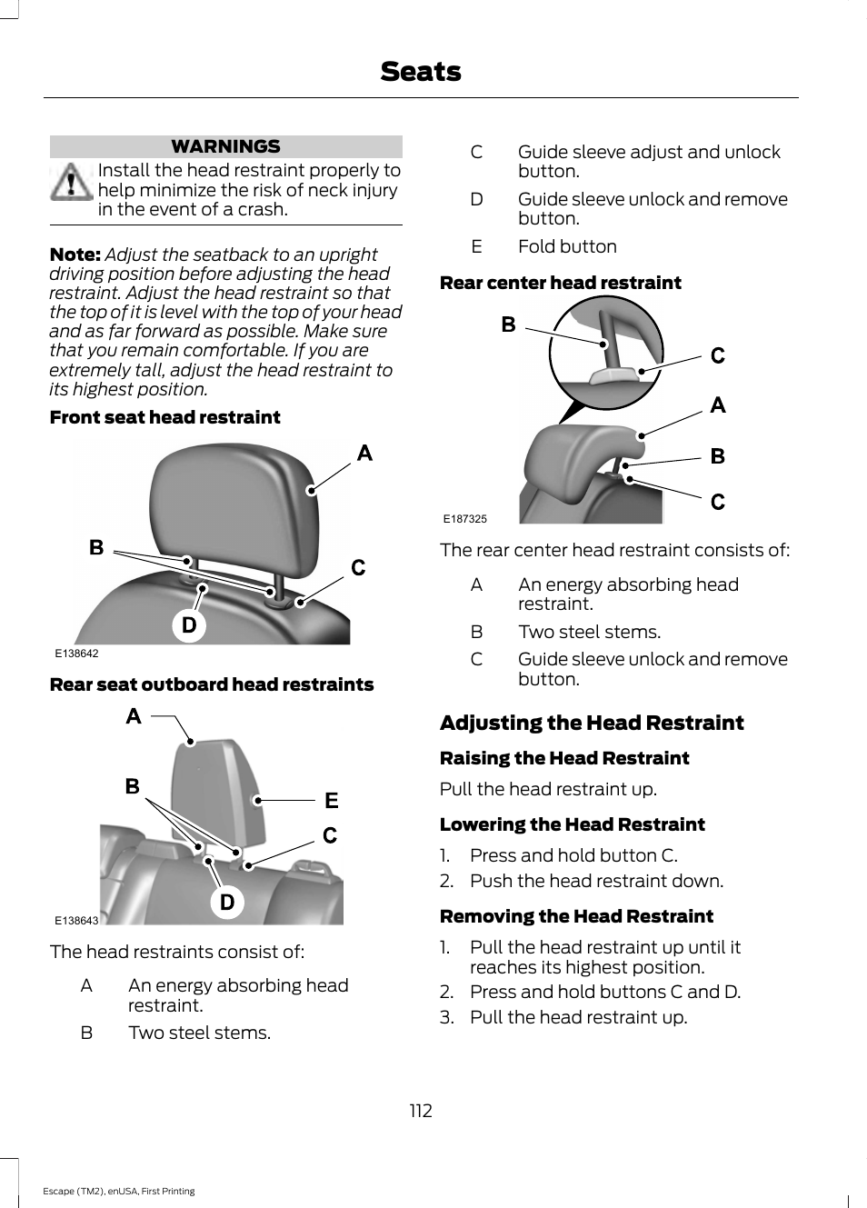 Seats | FORD 2015 Escape User Manual | Page 115 / 449