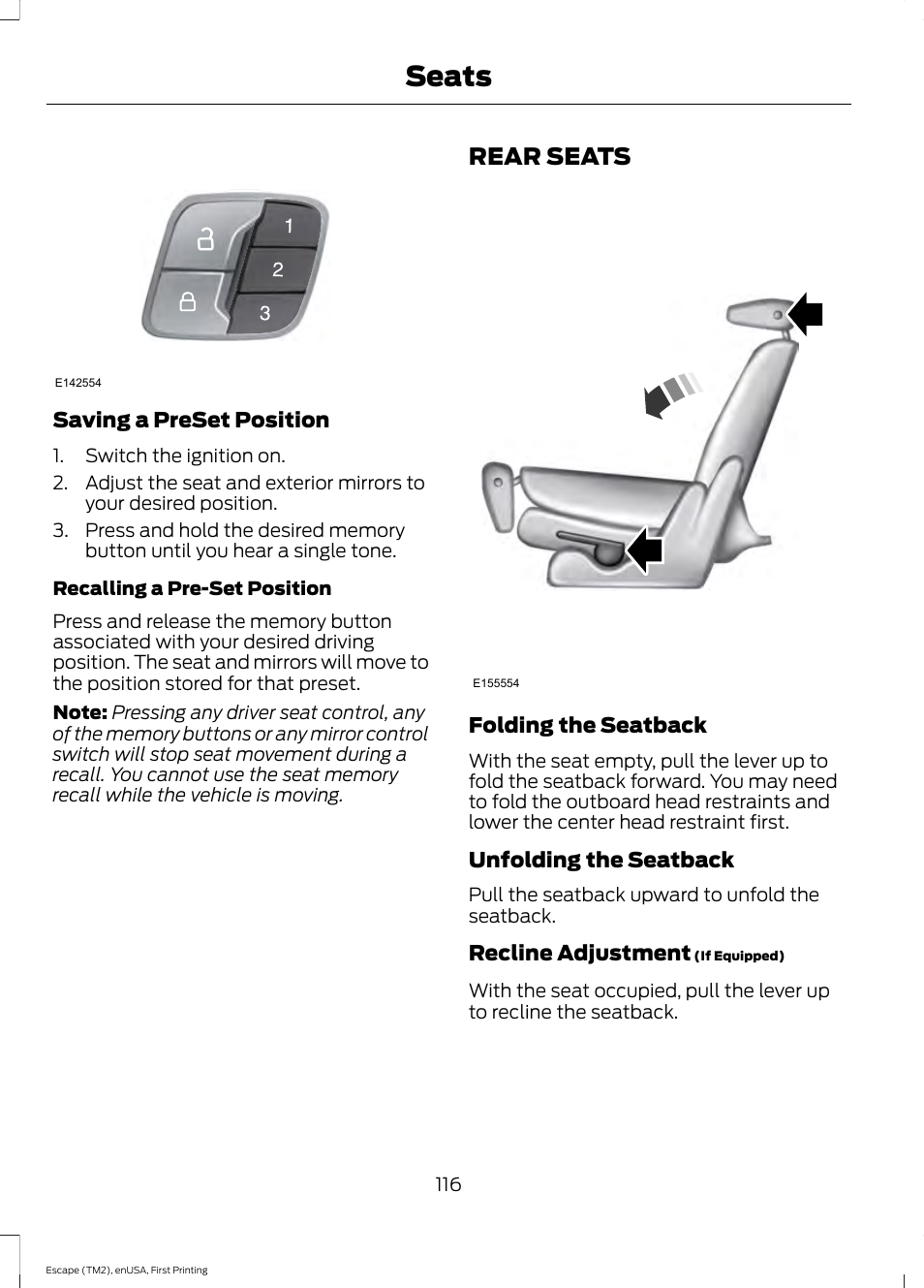 Rear seats, Seats | FORD 2015 Escape User Manual | Page 119 / 449