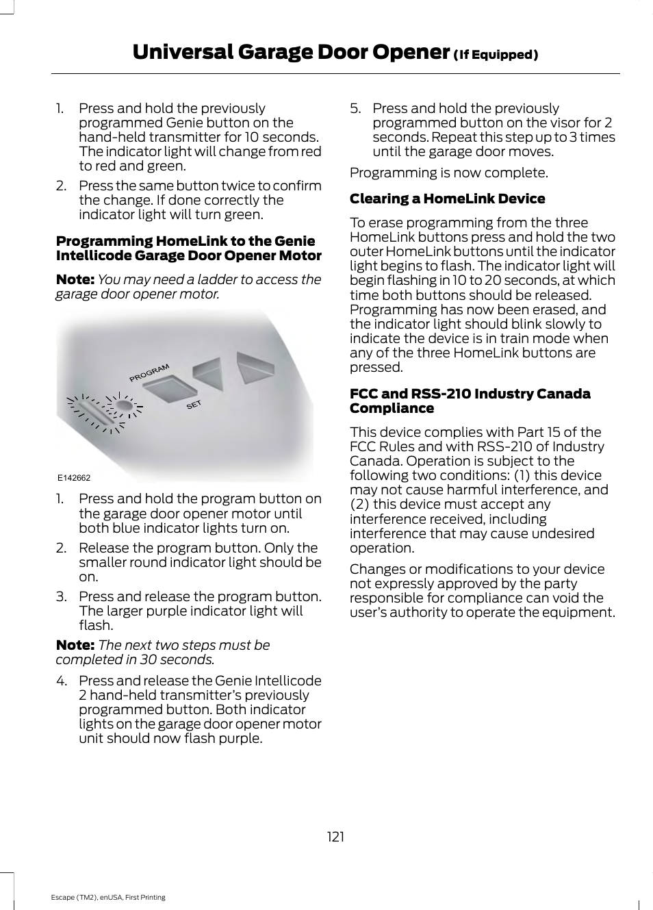 Universal garage door opener | FORD 2015 Escape User Manual | Page 124 / 449