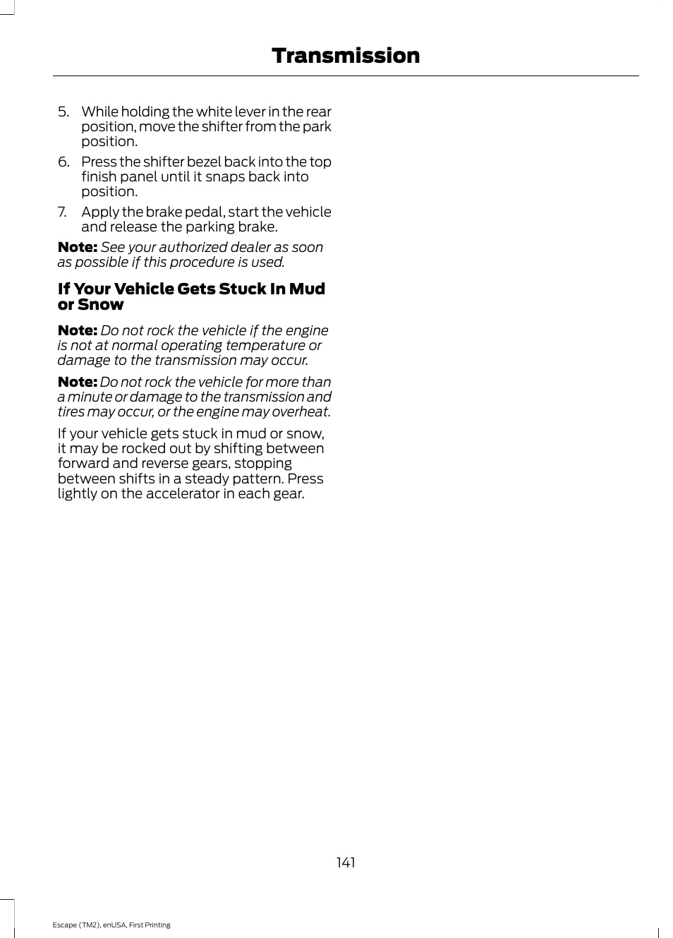 Transmission | FORD 2015 Escape User Manual | Page 144 / 449