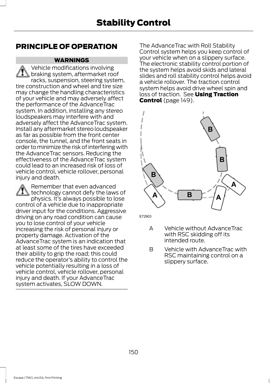 Stability control, Principle of operation, Ab b b b | FORD 2015 Escape User Manual | Page 153 / 449