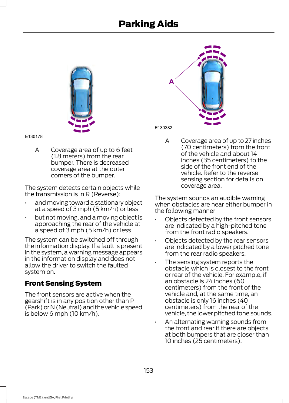 Parking aids | FORD 2015 Escape User Manual | Page 156 / 449