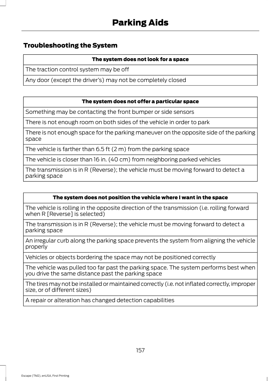 Parking aids | FORD 2015 Escape User Manual | Page 160 / 449