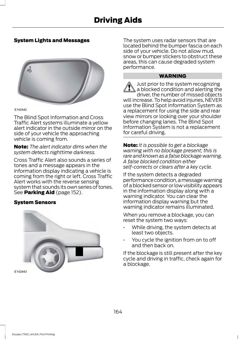 Driving aids | FORD 2015 Escape User Manual | Page 167 / 449