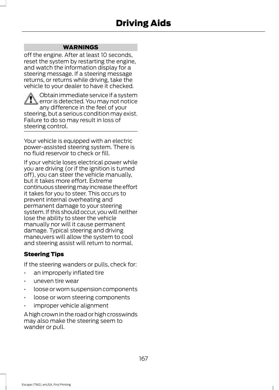 Driving aids | FORD 2015 Escape User Manual | Page 170 / 449