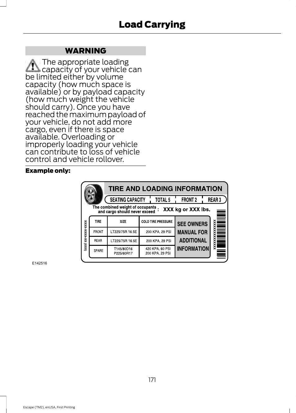 Load carrying | FORD 2015 Escape User Manual | Page 174 / 449