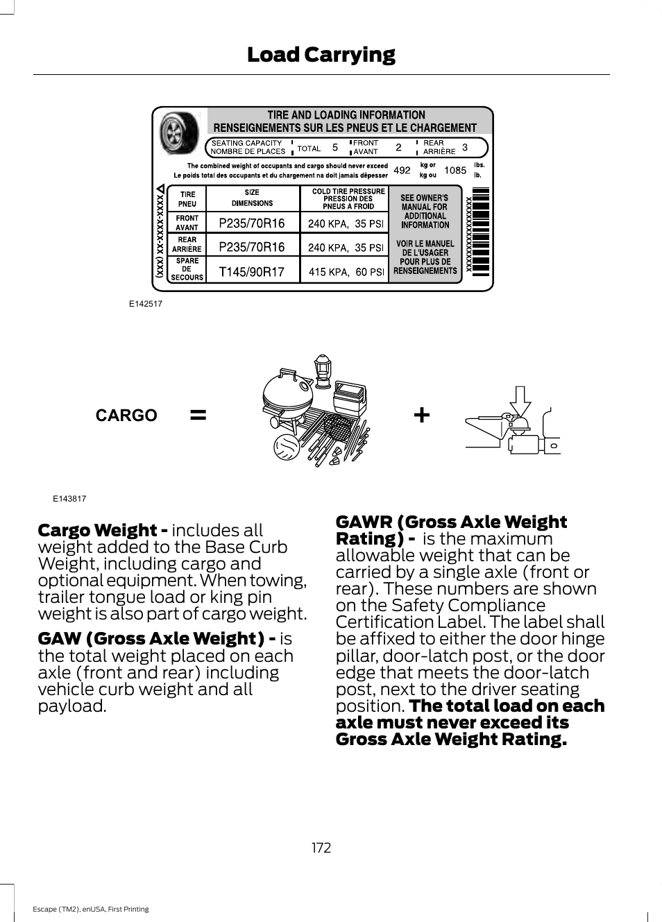 Load carrying | FORD 2015 Escape User Manual | Page 175 / 449