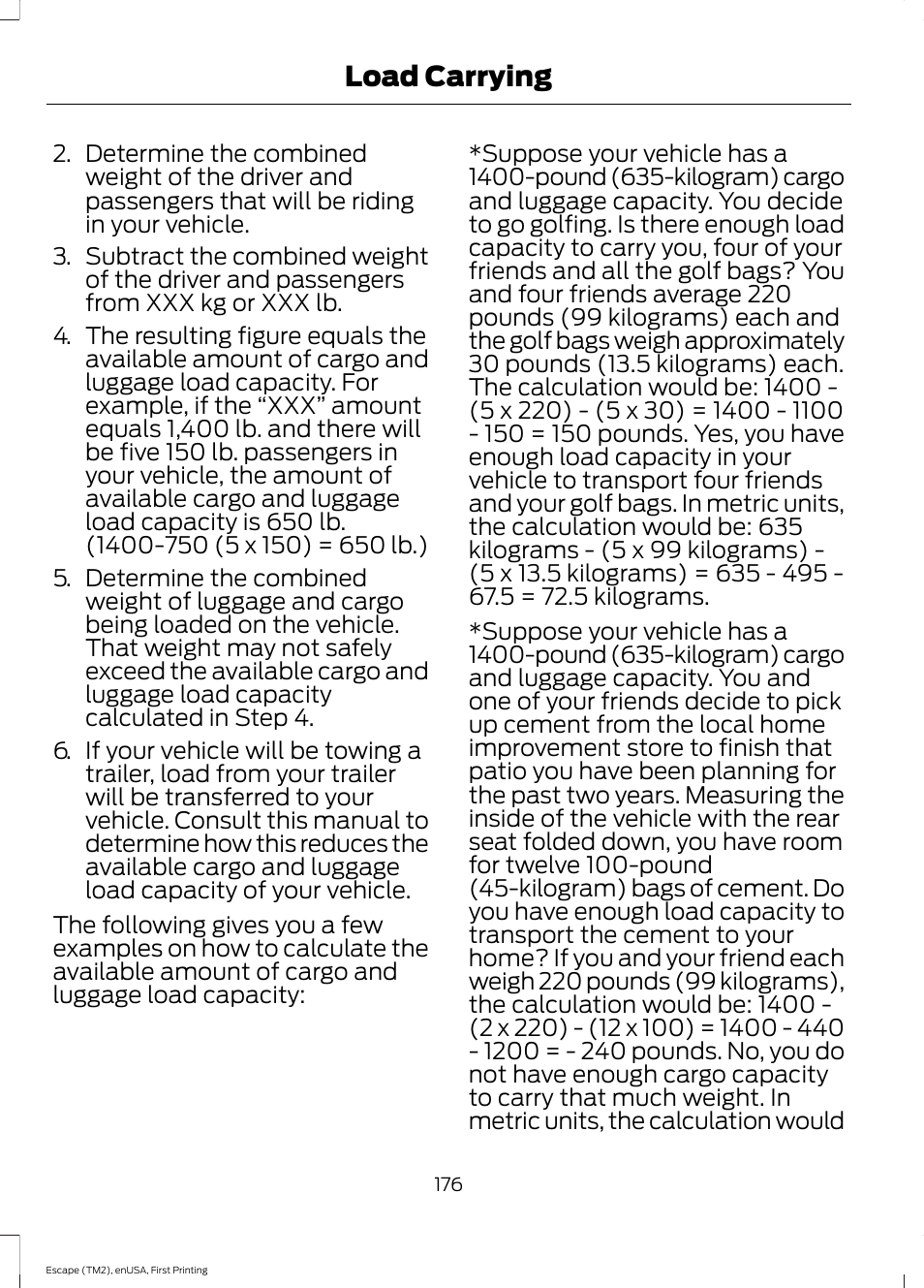 Load carrying | FORD 2015 Escape User Manual | Page 179 / 449