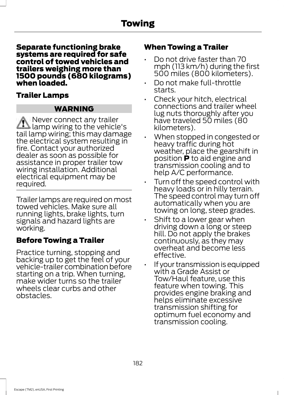 Towing | FORD 2015 Escape User Manual | Page 185 / 449