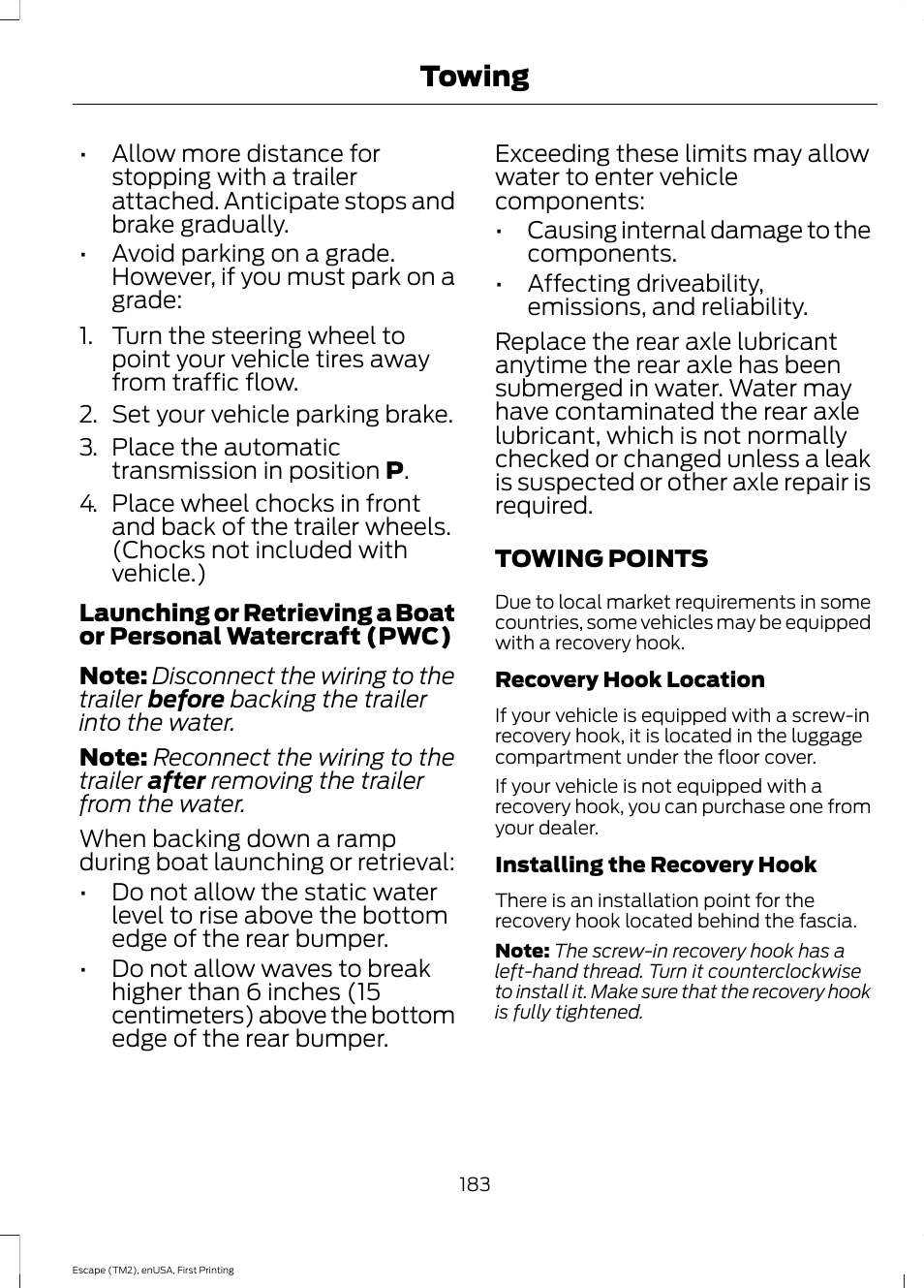 Towing points, Towing | FORD 2015 Escape User Manual | Page 186 / 449