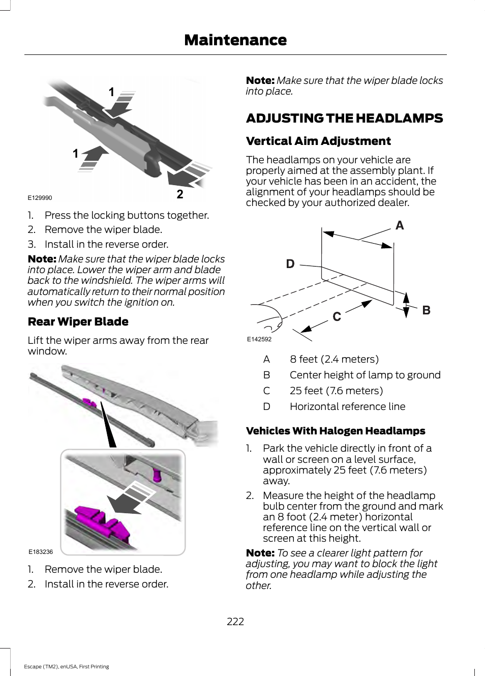 Adjusting the headlamps, Maintenance | FORD 2015 Escape User Manual | Page 225 / 449