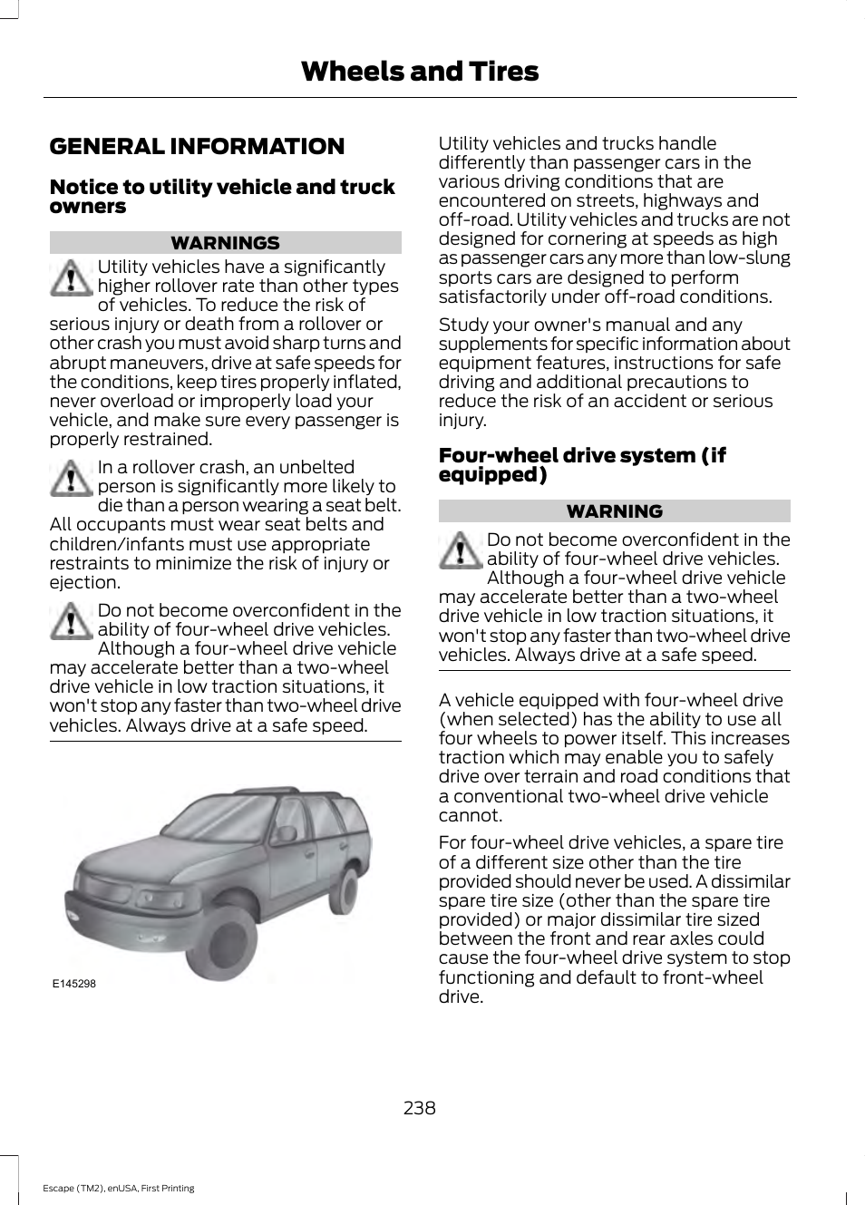 Wheels and tires, General information | FORD 2015 Escape User Manual | Page 241 / 449