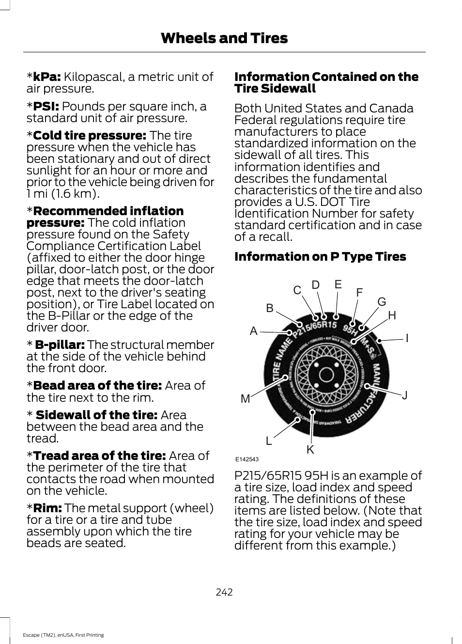 Wheels and tires | FORD 2015 Escape User Manual | Page 245 / 449