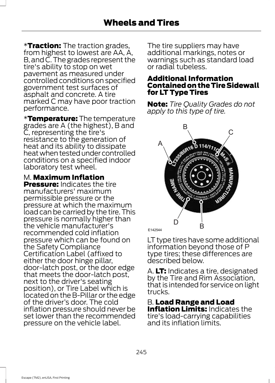 Wheels and tires | FORD 2015 Escape User Manual | Page 248 / 449