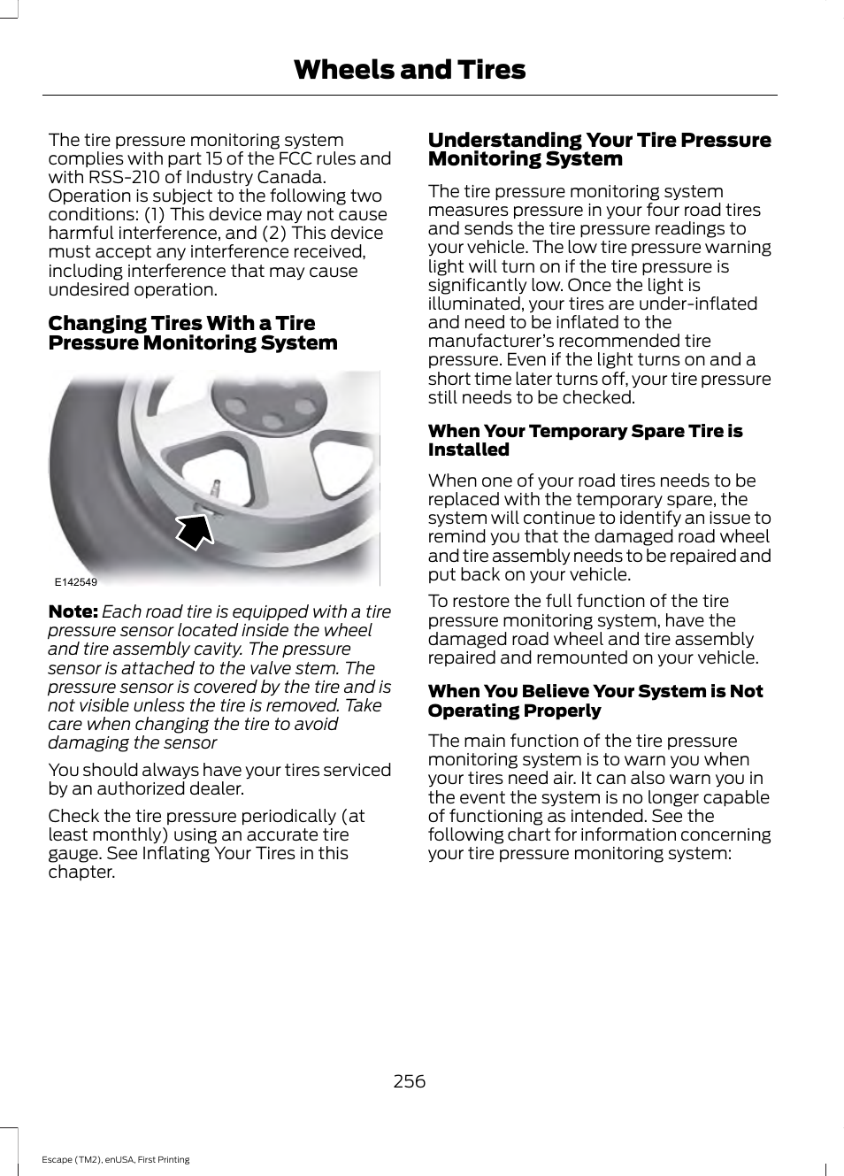Wheels and tires | FORD 2015 Escape User Manual | Page 259 / 449