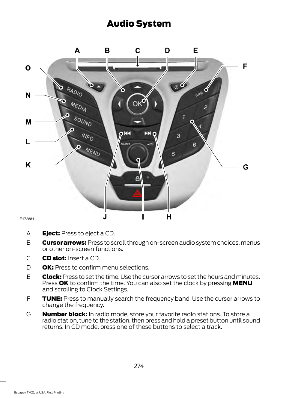 Audio system | FORD 2015 Escape User Manual | Page 277 / 449
