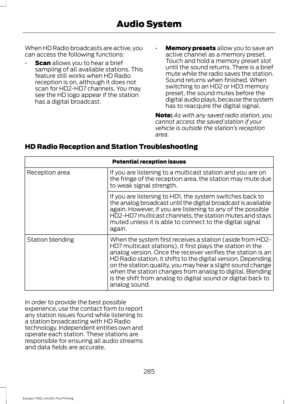 Audio system | FORD 2015 Escape User Manual | Page 288 / 449