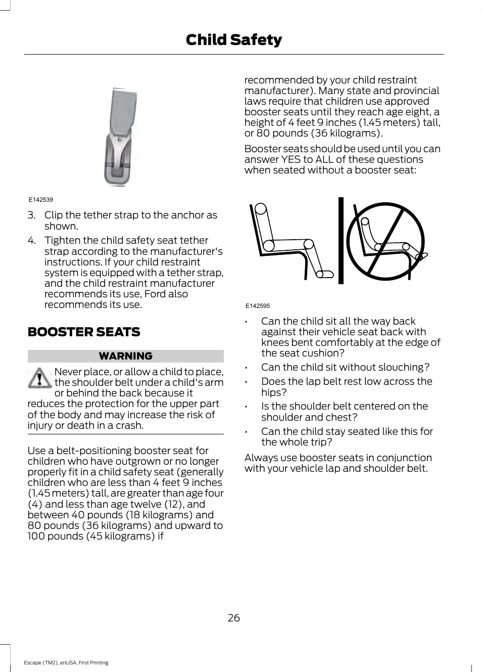 Booster seats, Child safety | FORD 2015 Escape User Manual | Page 29 / 449