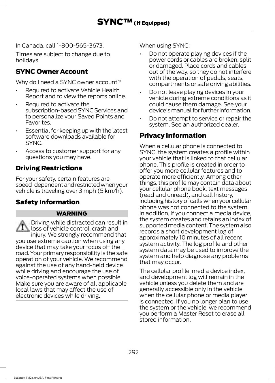 Sync | FORD 2015 Escape User Manual | Page 295 / 449