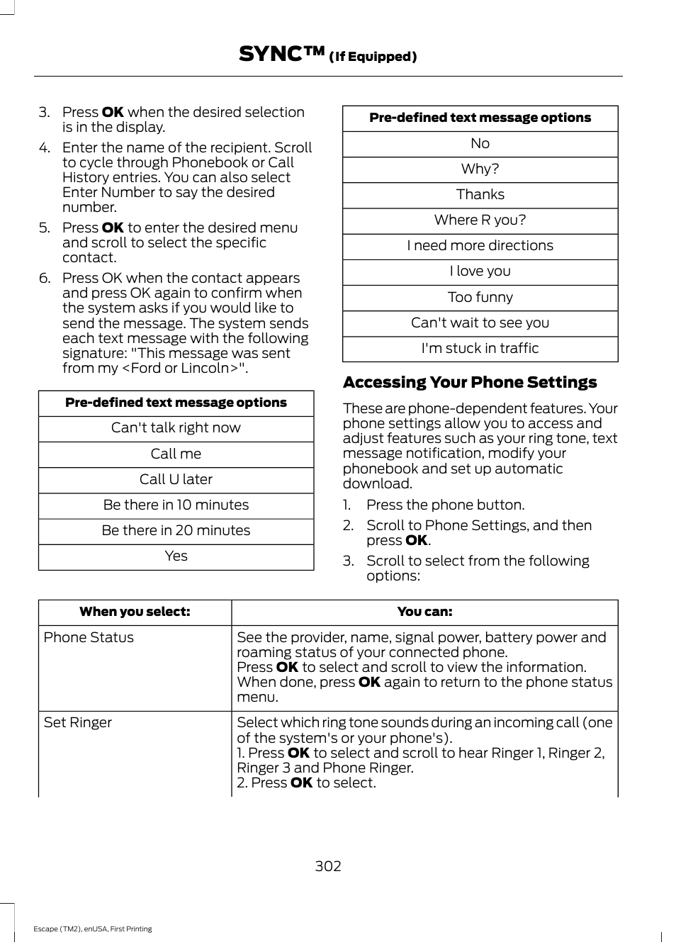 Sync | FORD 2015 Escape User Manual | Page 305 / 449