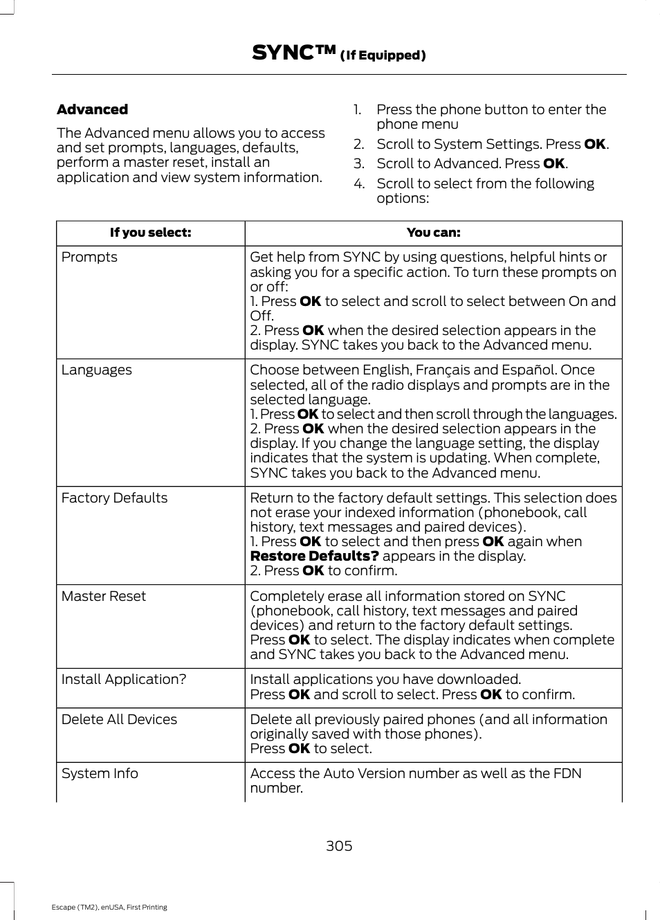 Sync | FORD 2015 Escape User Manual | Page 308 / 449