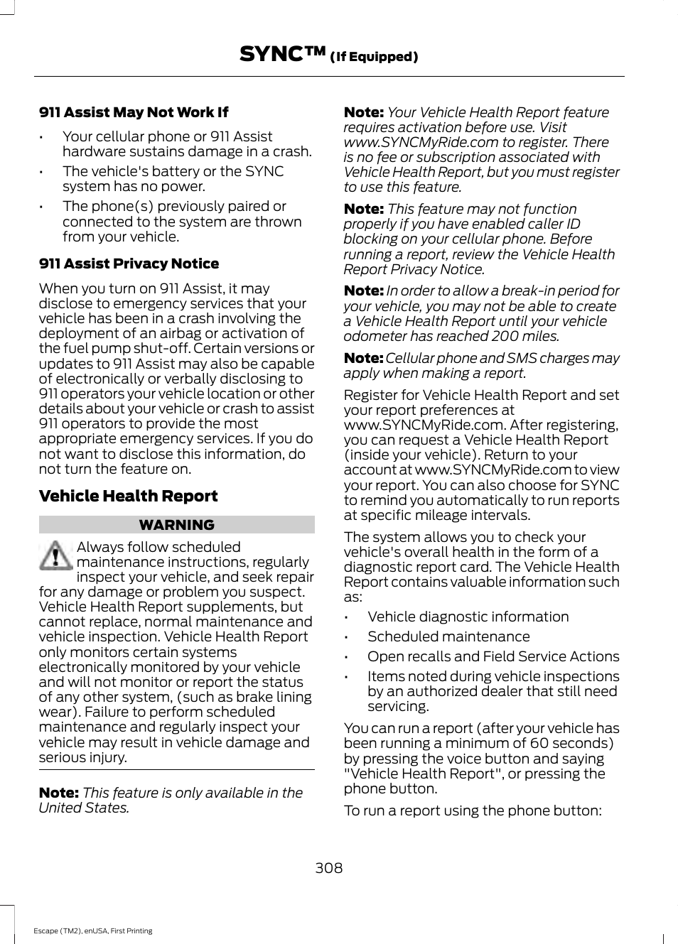 Sync | FORD 2015 Escape User Manual | Page 311 / 449