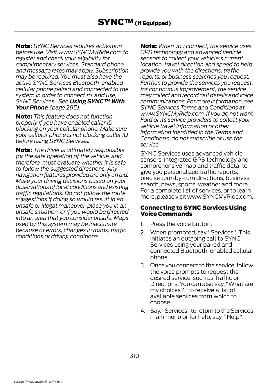 Sync | FORD 2015 Escape User Manual | Page 313 / 449