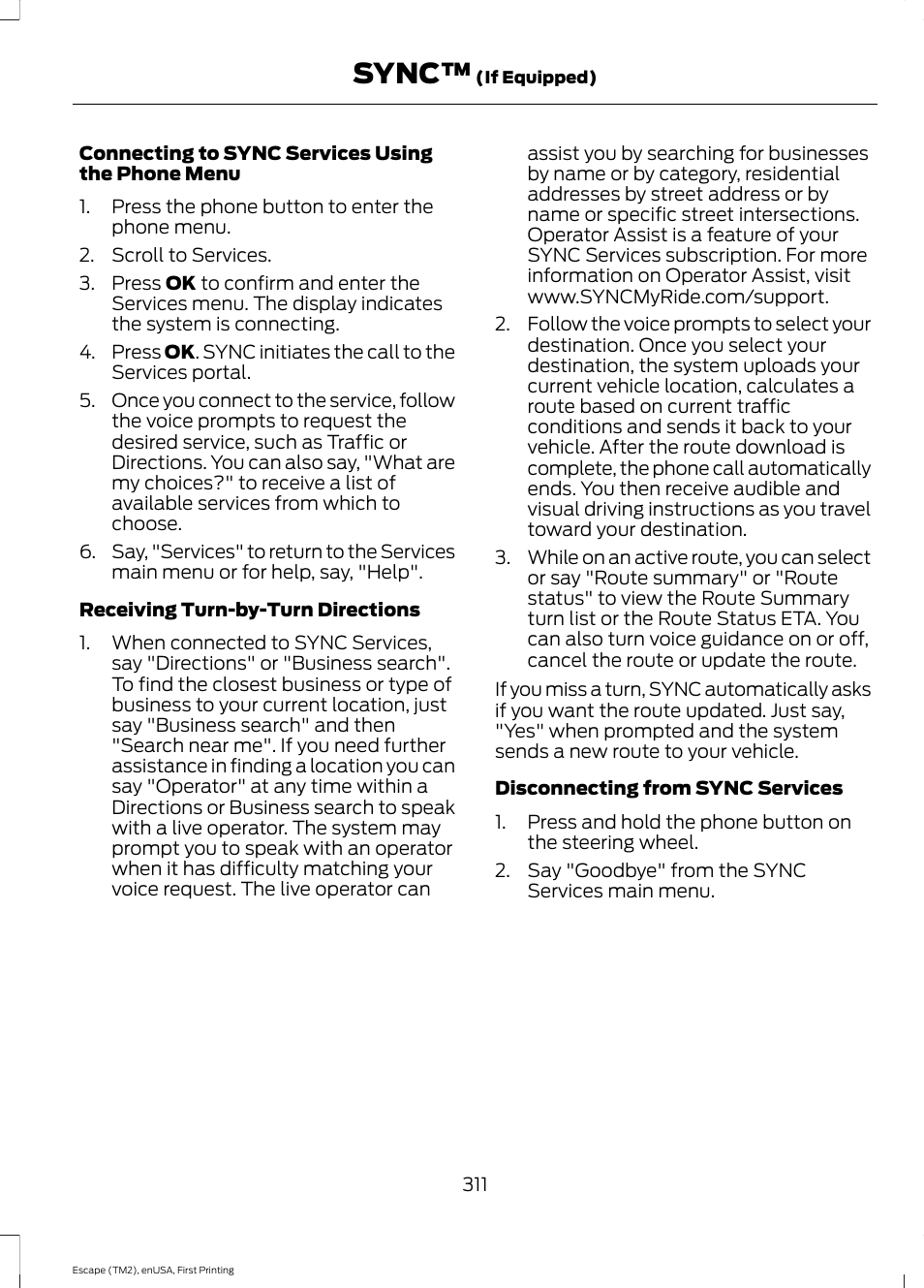 Sync | FORD 2015 Escape User Manual | Page 314 / 449